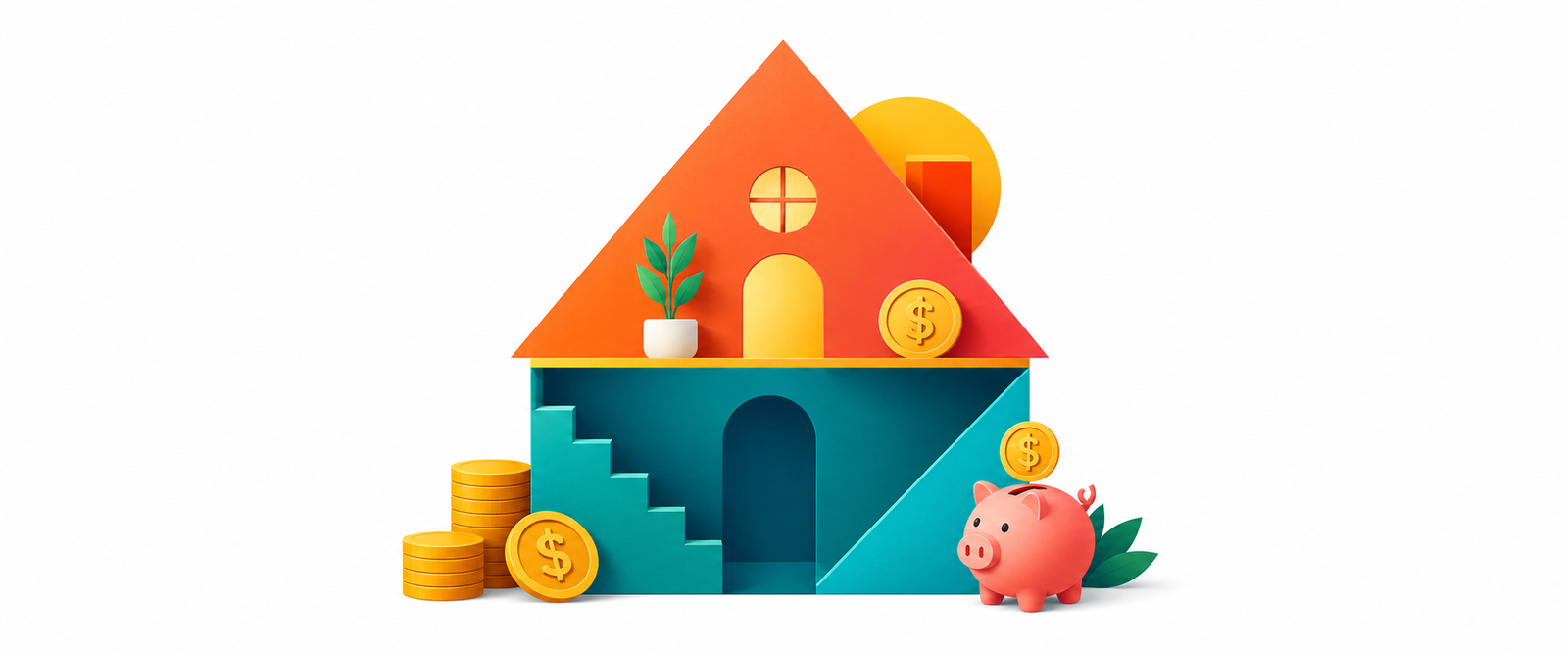 Geometric illustration showing how much salary should go to rent in India with a visual split