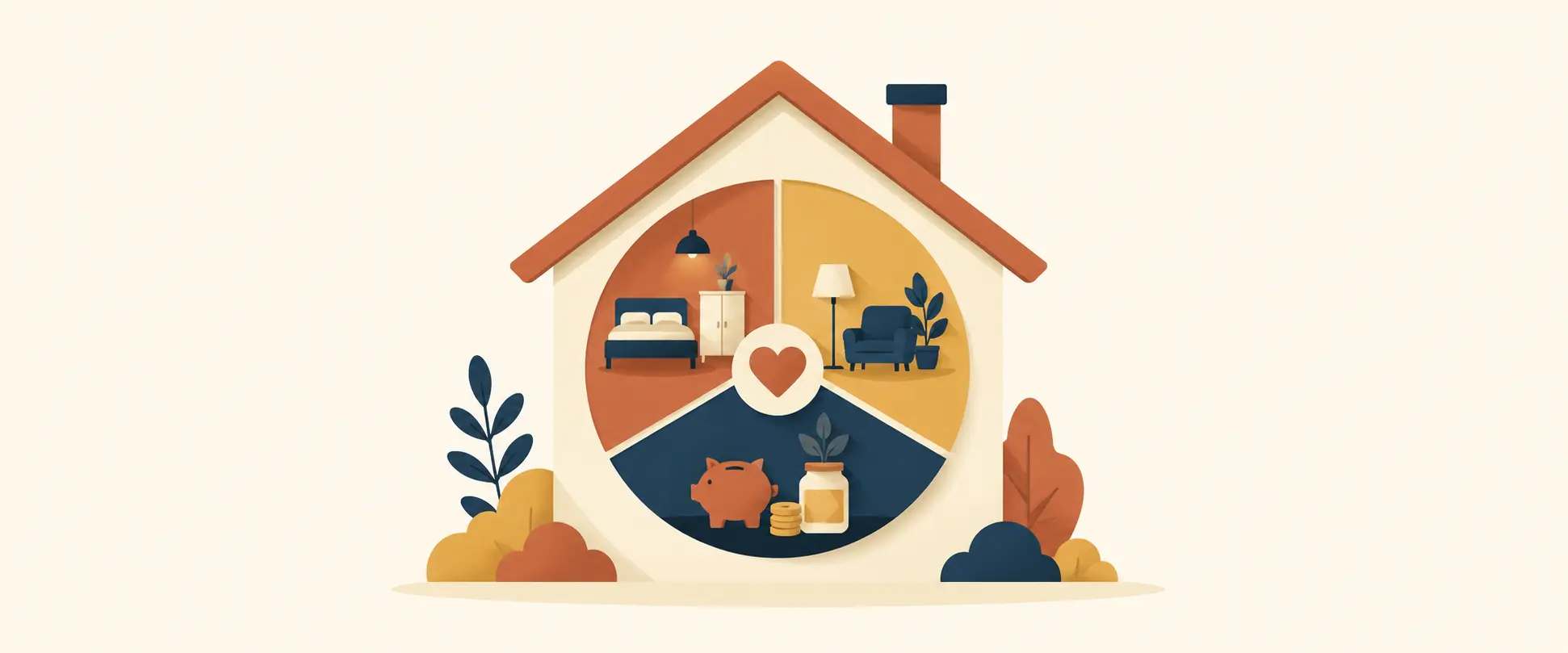 Flat illustration of how to create a family budget shown as a house divided into budget slices