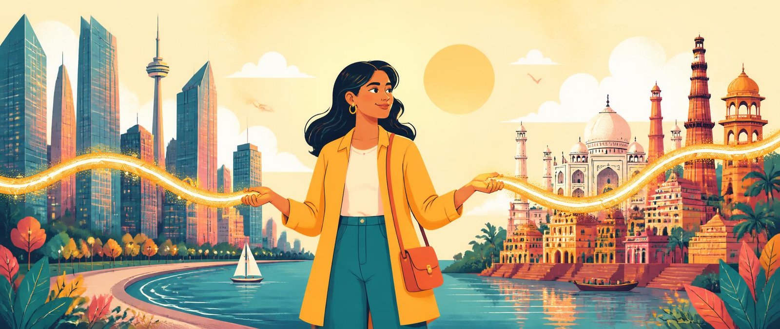 Bright illustration representing NRI budgeting tips for managing money across two countries